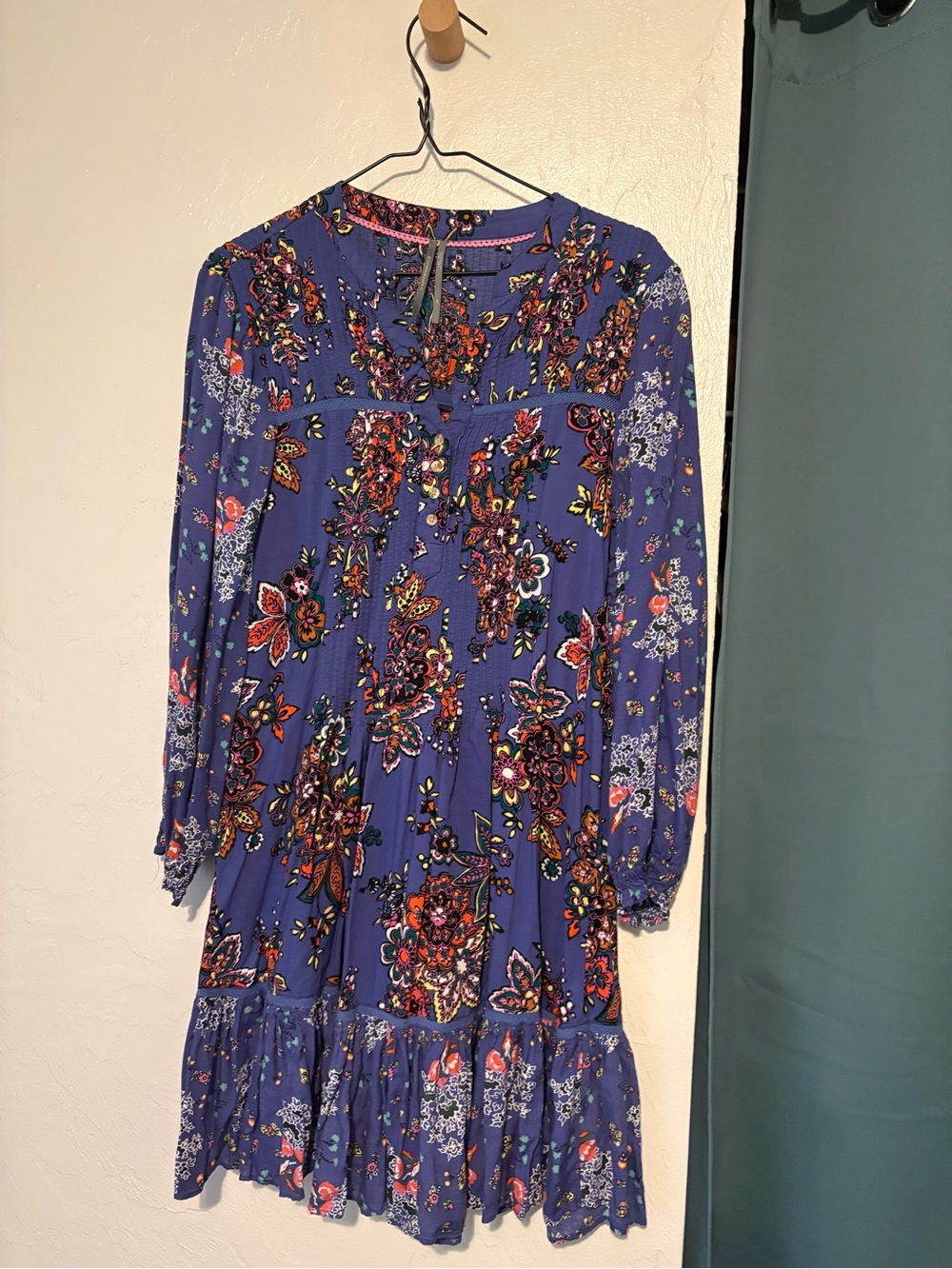 Anthropologie Violet Floral Long-Sleeve Tiered Dress
